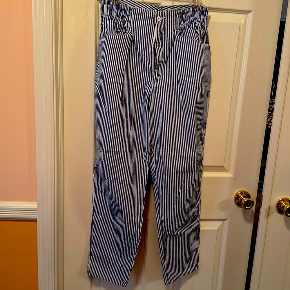 VERY Vintage Striped blue & white Paper Bag Waist Pants